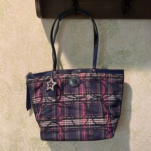 Vintage Coach Tartan Purple/Blue Plaid Shoulder Purse